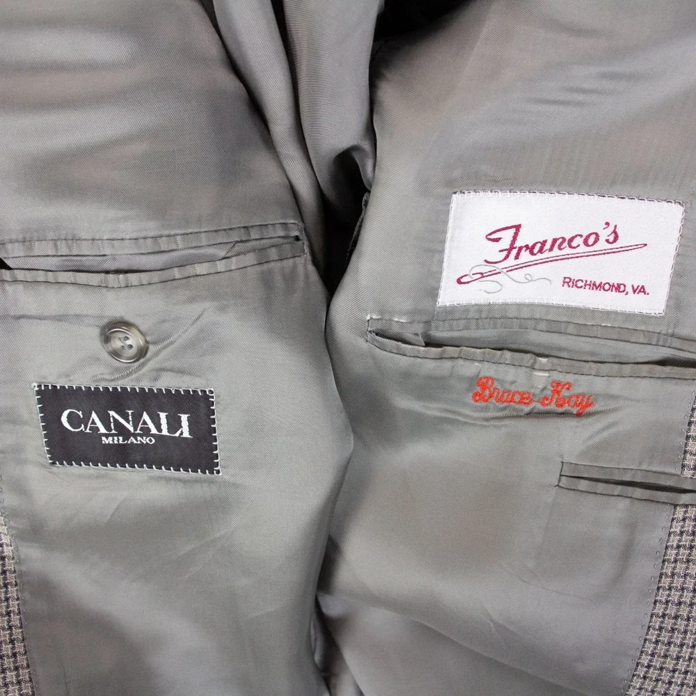 VTG Canali Milano Mens 46R Blazer Sport Coat Brown Houndstooth Made in Italy‎
